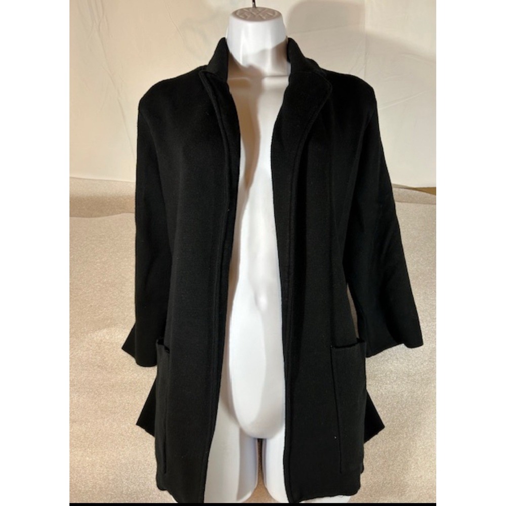 Peck & Peck Womens Black Blazer Jacket Open Front Medium Office Career Classy